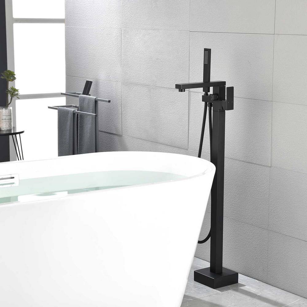 Matte Black Brass Floor-Mounted Freestanding Tub Filler