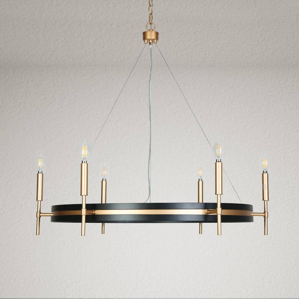 Froebon Black and Gold 6-Light Candle Chandelier