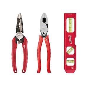 Lineman's Pliers, Torpedo Level and Wire Strippers Hand Tool Set (3-Piece)