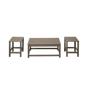 Mason 3-Piece Weathered Wood Poly Plastic Outdoor Patio UV Resistant Coffee and Side Table Set