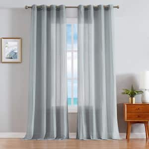 Cordelia Grey Faux Linen Crushed 52 in. W x 108 in. L Grommet Window Sheer Curtains (2 Panels)