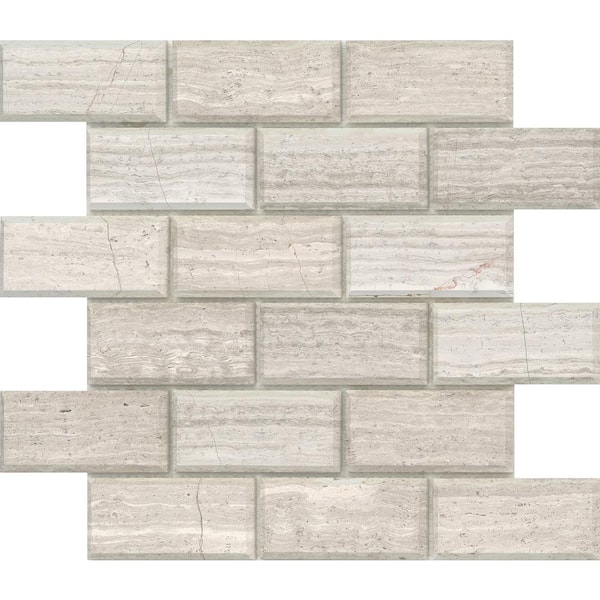 EMSER TILE Marble Cream 12.01 in. x 12.01 in. Geometric Honed Limestone Mosaic Tile (0.985 sq. ft./Each, 10 Pieces per Case)