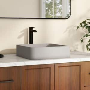 Concrete Square Bathroom Sink Vessel Sink Art Basin in Cold Concrete Grey with the Same Color Drainer