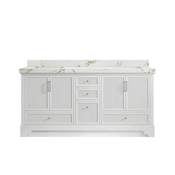 Willow Collections Alys 72 in. W x 22 in. D x 36 in. H Double Sink Bath Vanity in White with 2 in. Viola Brown Qt. Top