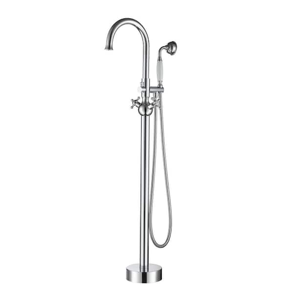 Dimakai Freestanding 2-Handle Bathtub Faucet with Hand Shower in Chrome