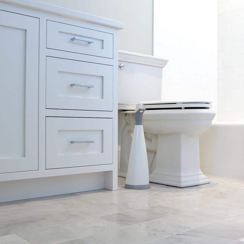 White and Gray No-Drip Toilet Brush Set with Caddy