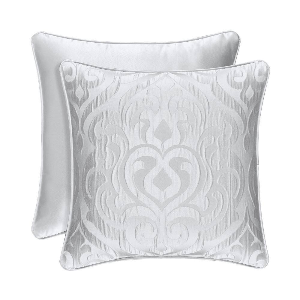 Astoria White Satin Embroidered 18" Square Throw Pillow