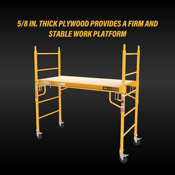 MetalTech - Jobsite 6 ft. Baker Style Rolling Scaffold Platform, 1100 lbs. Load Capacity, Steel, 6 ft. W x 6.25 ft. H x 2.5 ft. D