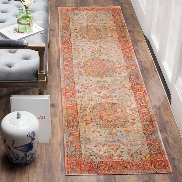 Vintage Persian 2 ft. x 5 ft. Saffron/Cream Border Ornate Runner Rug