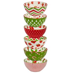 Holiday Fun 12 fl. oz. Assorted Colors Porcelain All Purpose Bowl (Set of 6)