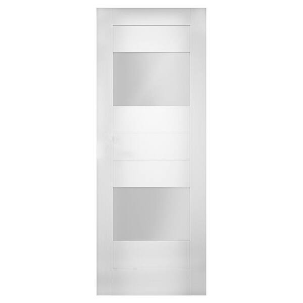 VDOMDOORS 18 in. x 84 in. 3-Panel No Bore Solid Core 3-Lites Frosted Glass White Pine MDF Interior Door Slab