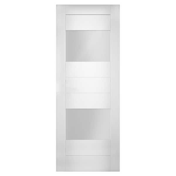32 in. x 80 in. 3-Panel No Bore Solid Core 3-Lites Frosted Glass White Pine MDF Interior Door Slab