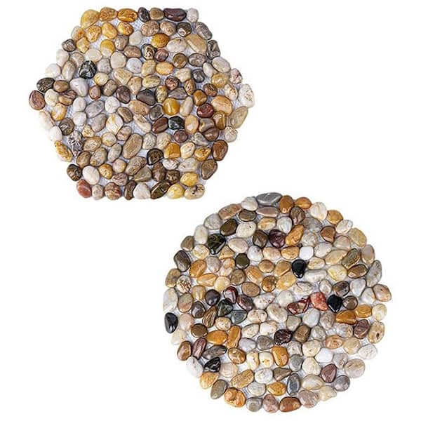 Hexagon and Roundness River Stones Stepping Pavers Natural Polished Pebbles for Garden Walkway Landscaping 12-Pack