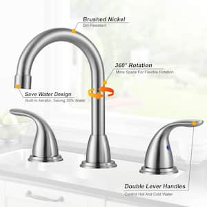 8 in. Widespread Double Handle Bathroom Faucet with Pop-Up Drain Assembly in Brushed Nickel