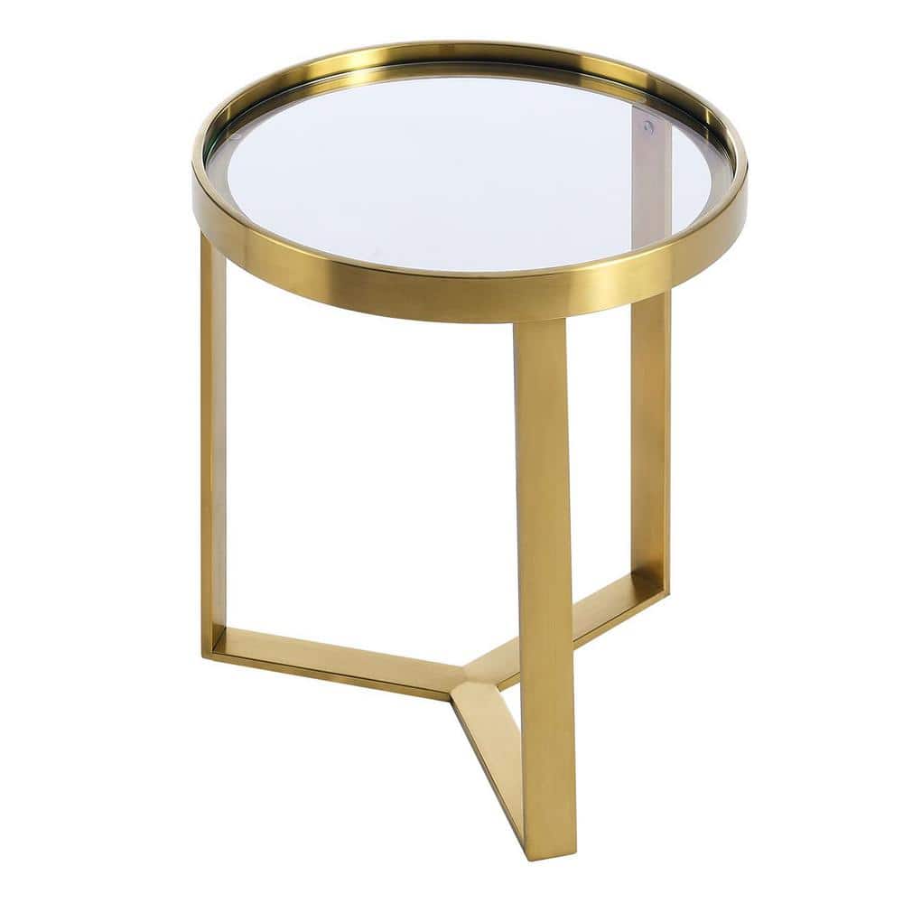 Gold Round Metal and Glass Side Table