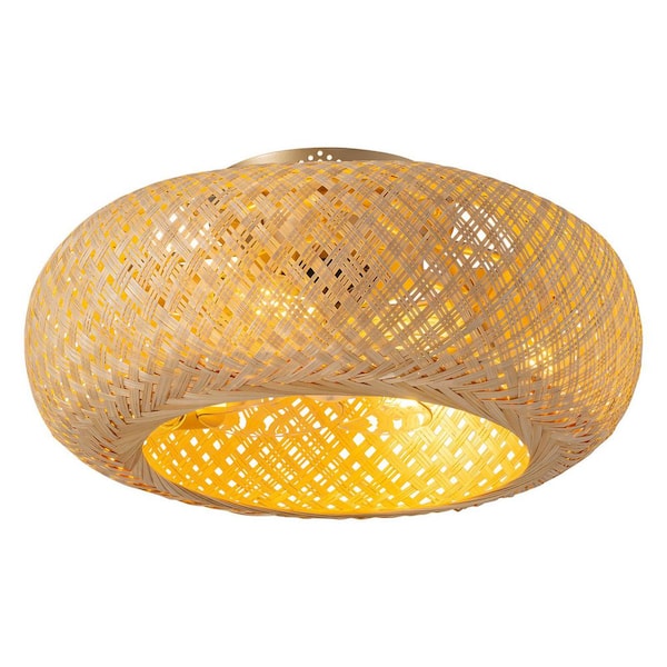 Bobo 20 in. Indoor Hand-Woven Bamboo Gold Drum Low Profile Ceiling Fan with Remote Included with Bulbs Not Included