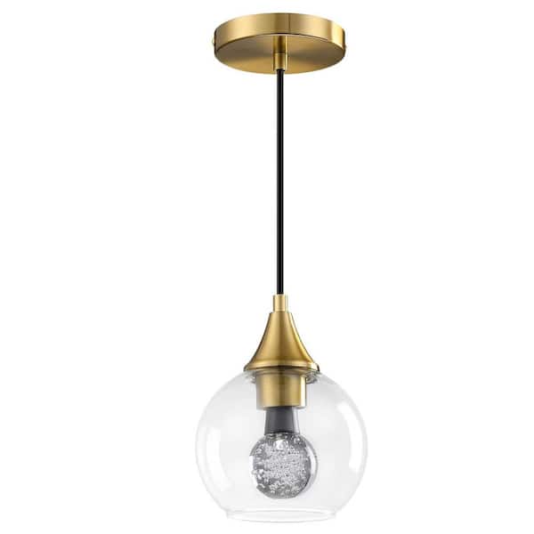 pasentel Modern 6 in. 1-Light Gold Mini Pendant Light with Round Clear Glass Shade, Crystal Bulb Included