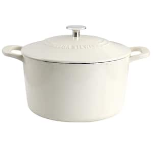 7 qt. Round Off-White Cream Enameled Cast Iron Dutch Oven with Lid