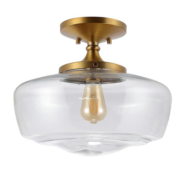 Marfa 14 in. Brass Gold Glass/Iron Farmhouse Modern LED Flush Mount