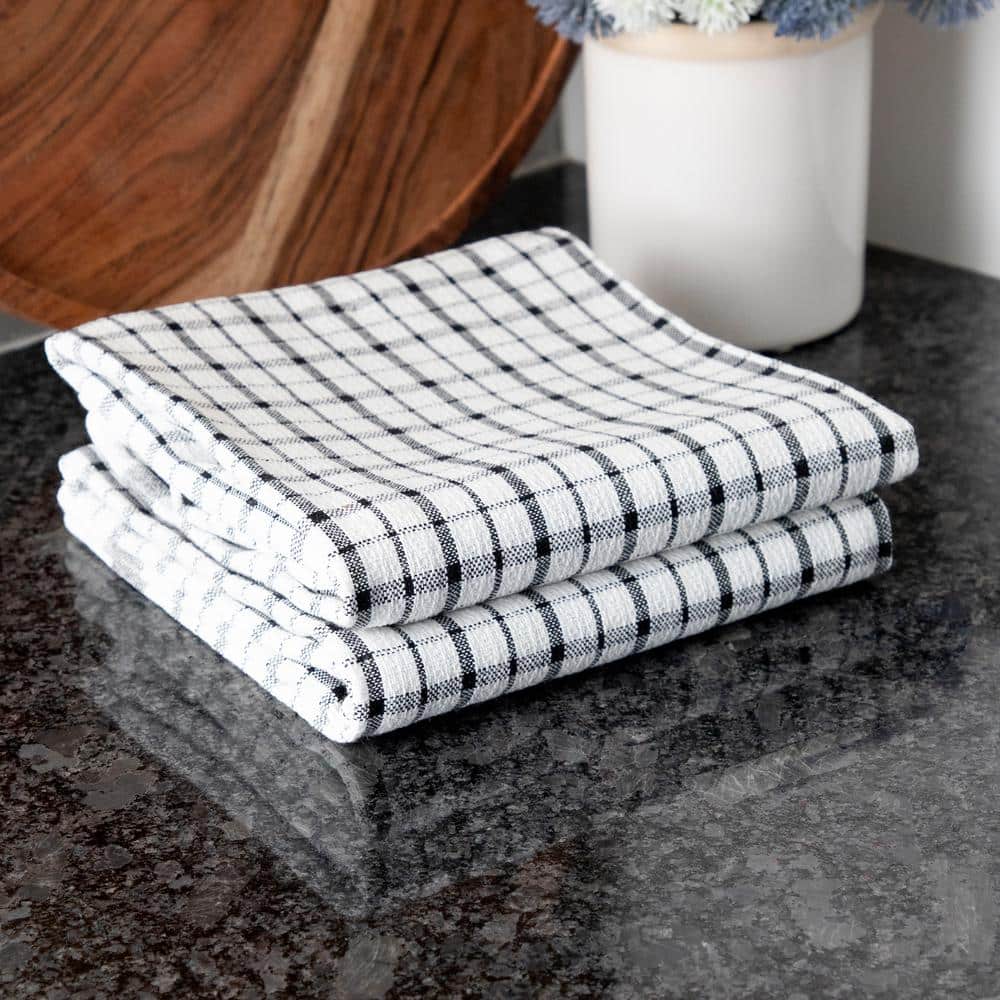 Black and White Checkered Cotton Kitchen Towel Set