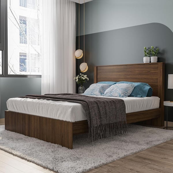 Polifurniture Juliette 2-Piece Walnut Wood Frame Full Size Bed with Headboard
