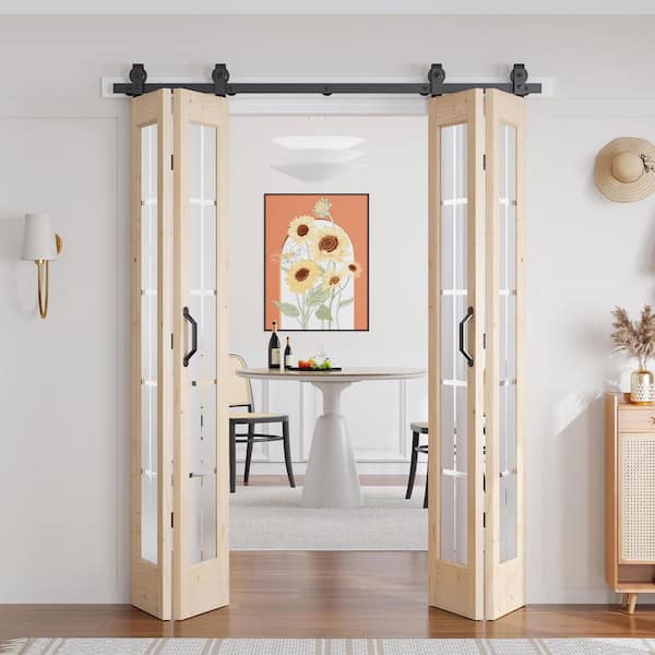 60 in. x 84 in. Full Lite Pre-Assembled Frosted Glass Solid Core Wood Brown Bi-fold Door with Hardware