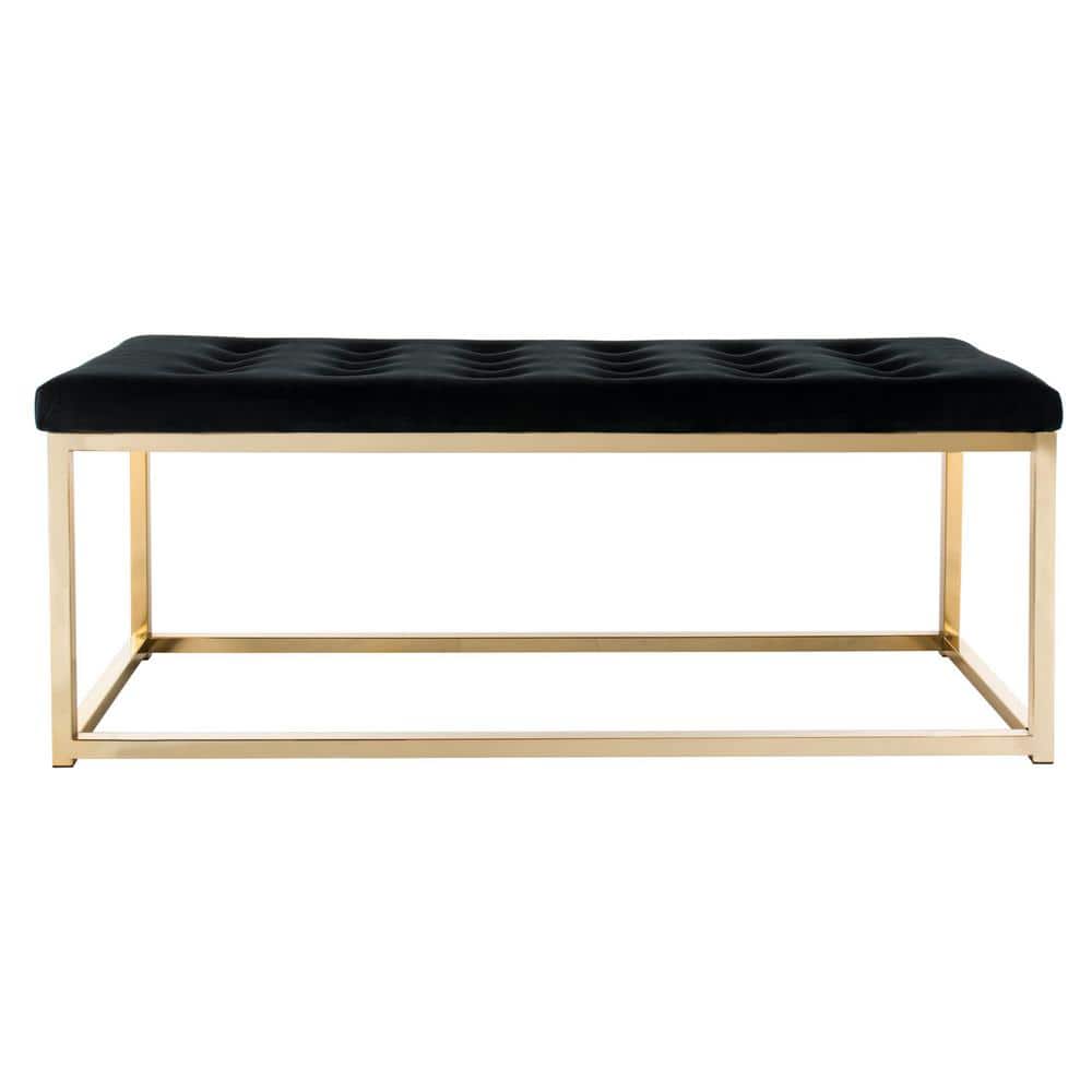 48'' Black Velvet and Brass Transitional Bench