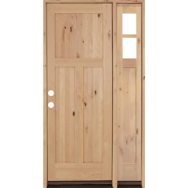 Krosswood Doors 50 in. x 96 in. Knotty Alder 3 Panel Right-Hand/Inswing Clear Glass Unfinished Wood Prehung Front Door w/Right Sidelite