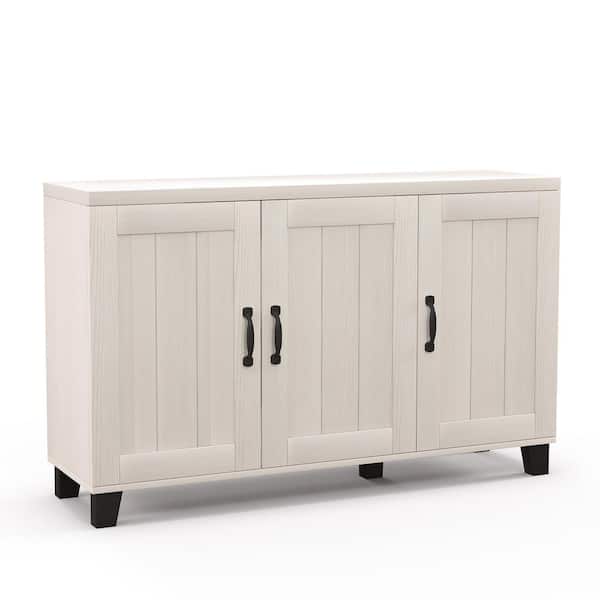 Costway 3-Door White Wash 45 in. Buffet Sideboard Storage Credenza Cabinet Console Adjustable Shelf