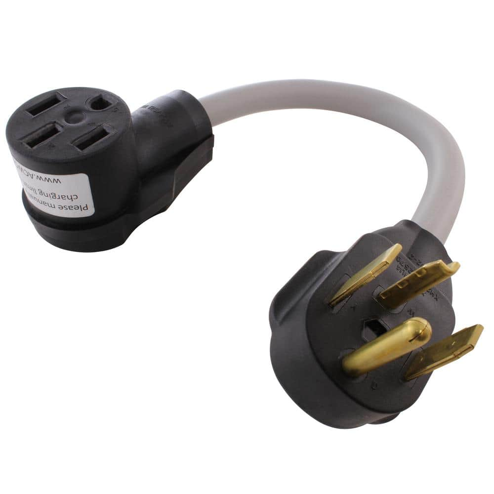 AC WORKS 1.5 ft. 30 Amp 4-Prong Dryer Plug NEMA 14-30P to NEMA 14-50R 50A 125/250-Volt RV/Range/EV Female Connector