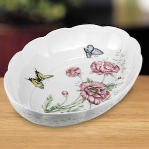 Butterfly Meadow Scalloped 9 in. Dia 2 Qt. Multi Color Porcelain Oval Baker