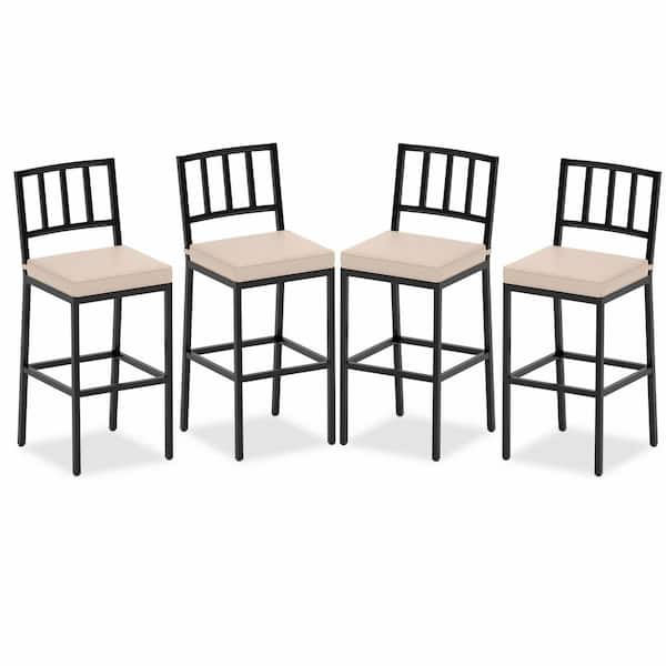 INNUMIA Metal Outdoor Bar Stools Counter Height Barstools with White Cushions (4-Pack)