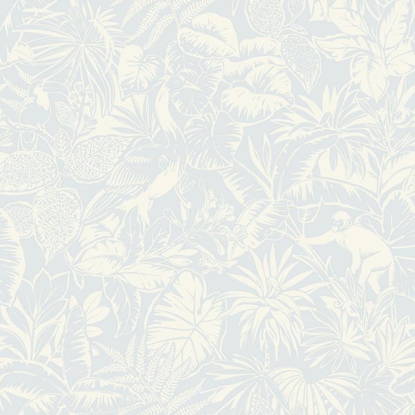 Chesapeake Corcovado Light Blue Jungle Jamboree Matte Paper Pre-Pasted Wallpaper Sample