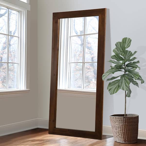 Star Brown Color 31.5 in. W x 71 in. H Classic Rectangle Wood Framed Floor Mirror Full Length Decorative Wood Mirror