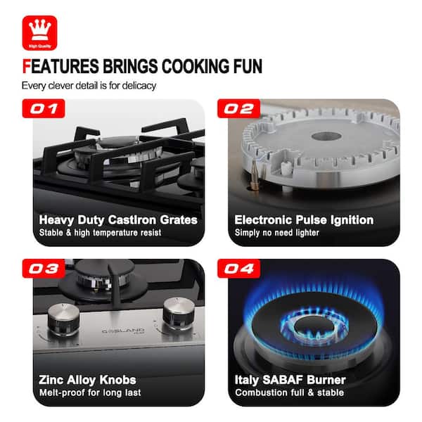 Dual Burner Gas Countertop Stove, Built-in Gas Cooktop, Black Tempered  Glass Gas Stovetop 2 Burner for Home Kitchen Rvs Apartments