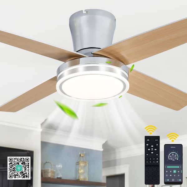 Alicante 44 in Smart Indoor Chrome Low Profile Dimmable Modern Ceiling Fan with Integrated LED Light and Remote