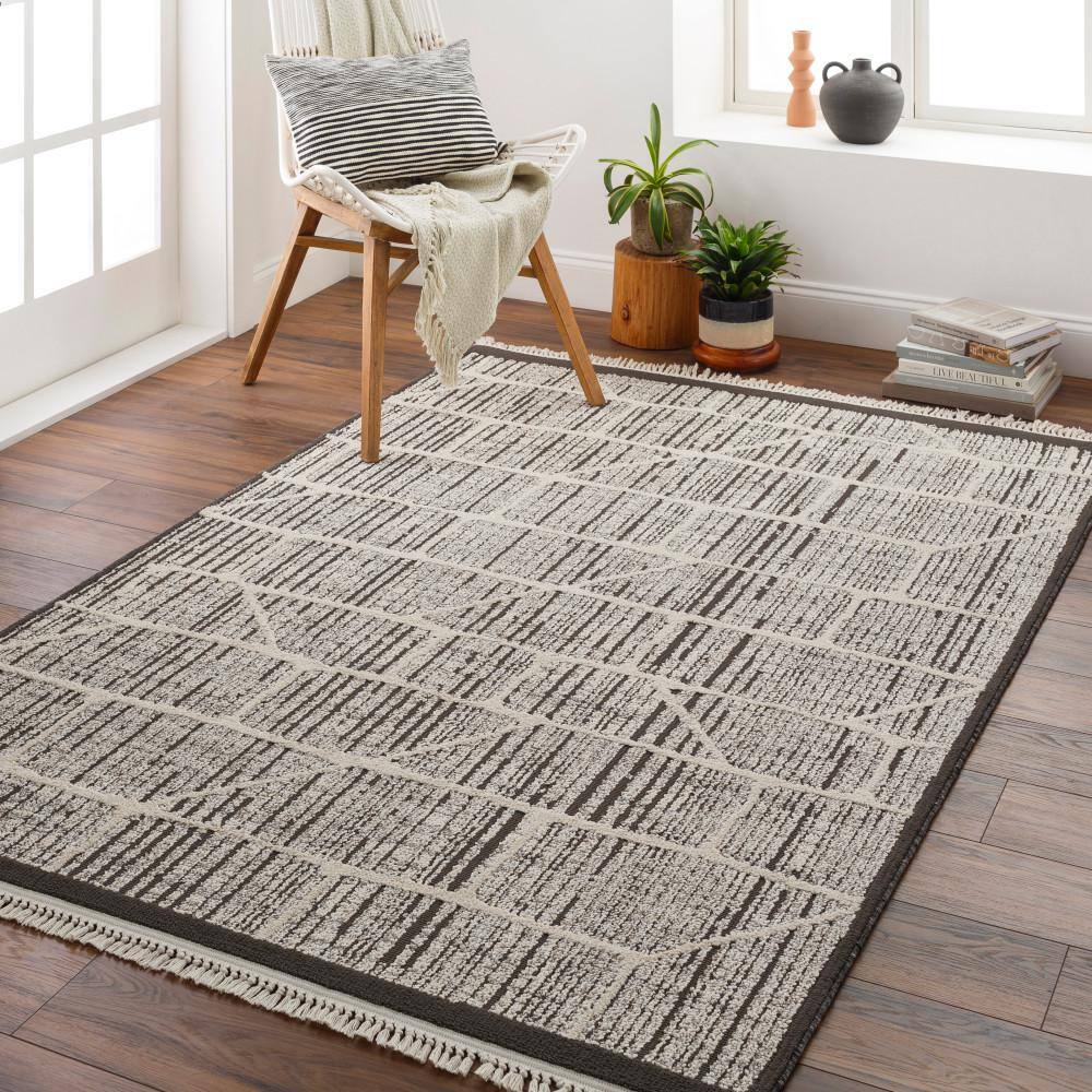 Berlin 31732 Black and Ivory Boho-Industrial Area Rug, 5'2" x 7'