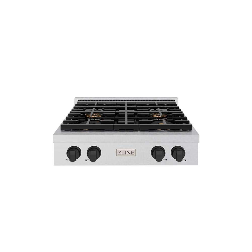 Autograph Edition 30 in. Paramount Gas Rangetop with 4-Burner DuoPro Cooktop in Satin Stainless Steel and Matte Black