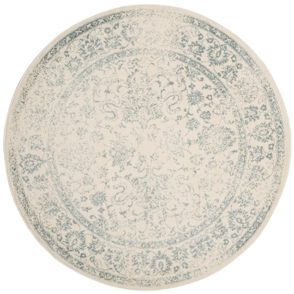 SAFAVIEH Adirondack Ivory/Slate 8 ft. x 8 ft. Round Distressed Border Area Rug