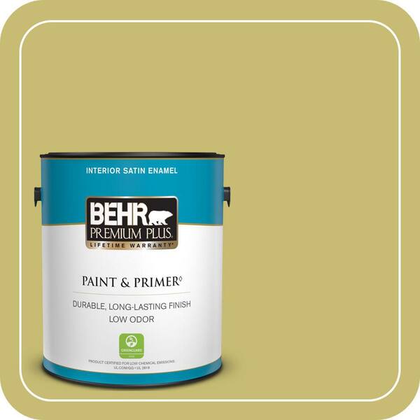 BEHR PREMIUM PLUS 1 gal. Home Decorators Collection #HDC-SP16-02 Pistachio Shortbread Satin Enamel Low Odor Interior Paint & Primer