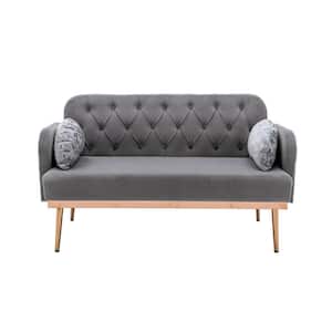 Modern 55.1 in. Grey Polyester 2-Seater Loveseat Sofa Couch Upholstered Tufted Sofas 2-Pillows Included