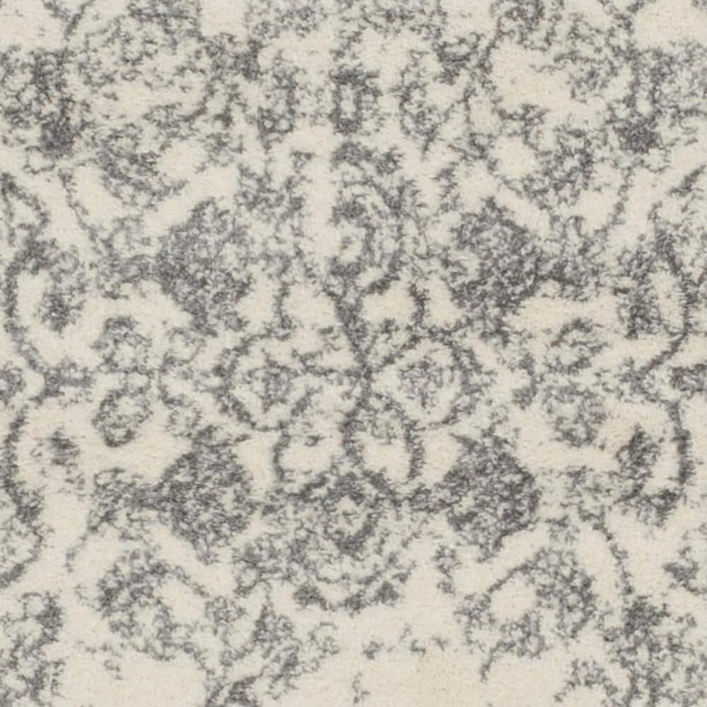 Ivory and Silver Distressed Oriental Runner Rug 2'6" x 8'