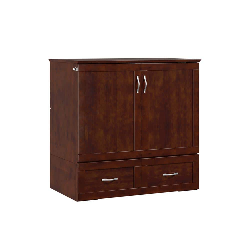 Hamilton Walnut Brown Wood Frame Queen Murphy Bed Chest with 6 in. Mattress, Storage and Built-in Charger - thumbnail 3