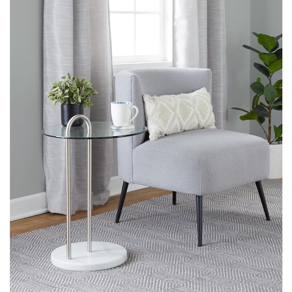 Fran Light Grey Sherpa and Black Metal Slipper Chair
