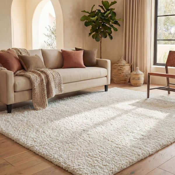 August Shag Ivory 8 ft. x 10 ft. Solid Area Rug