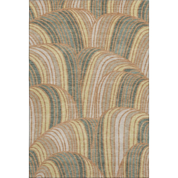 Mayfield Premium Machine Washable Abstract AMF2546 Copper 3 ft. x 5 ft. Area Rug