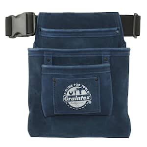 3-Pocket Nail and Tool Pouch with Navy Blue Suede Leather w/Belt