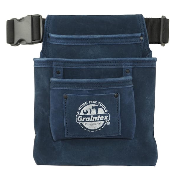 Graintex 3-Pocket Nail and Tool Pouch with Navy Blue Suede Leather w/Belt