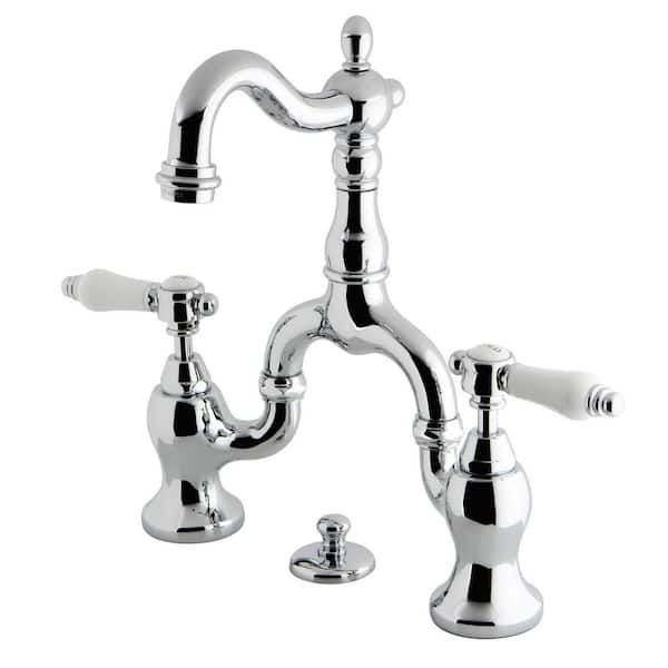 Kingston Brass Bel-Air Bridge 8 in. Widespread 2-Handle Bathroom Faucets with Brass Pop-Up in Polished Chrome