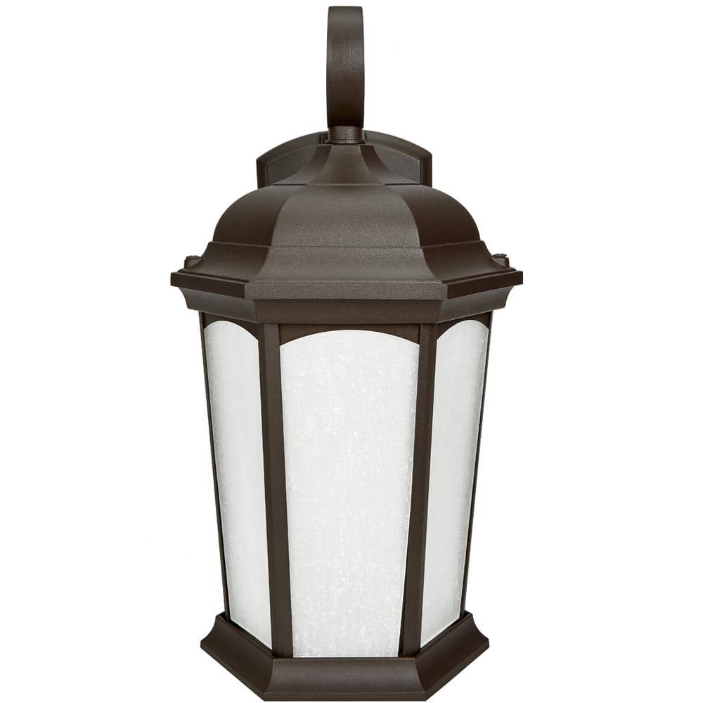 Bronze Matte Outdoor LED Lantern Sconce with Frosted Glass